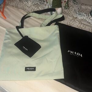 Prada Beauty GWP light Green nylon Tote with Black Pouch and packaging